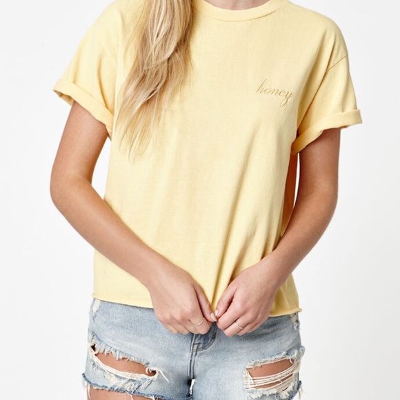 FREE IN BUNDLES | Yellow Honey Embroidered T-Shirt Brandy Melville - Picture 1 of 4
